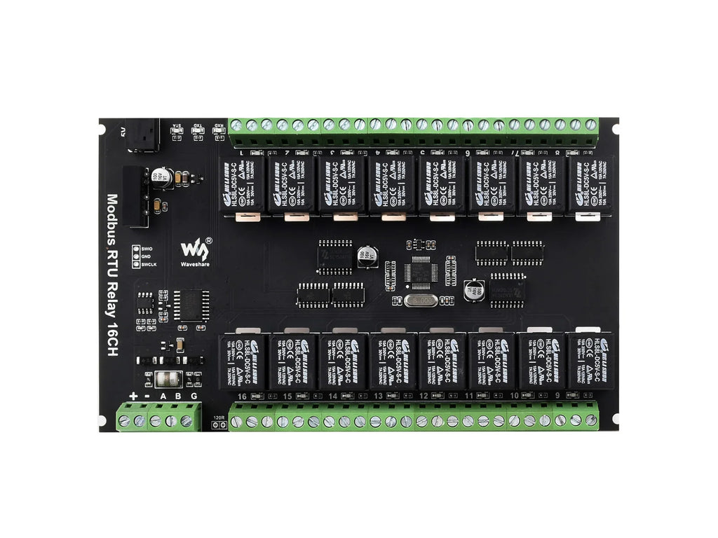 Waveshare Modbus RTU 16-Ch Relay Module, RS485 Interface, With Multiple Isolation Protection Circuits, Rail-Mount Case