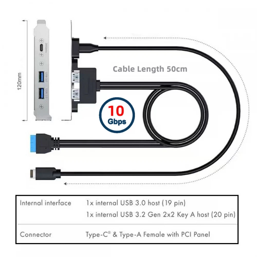 USB3.0 and USB C Female Header Panels to Motherboard 20-pin & Type-E Motherboard Extension Cable Adapter with 12cm PCI-E Bracket