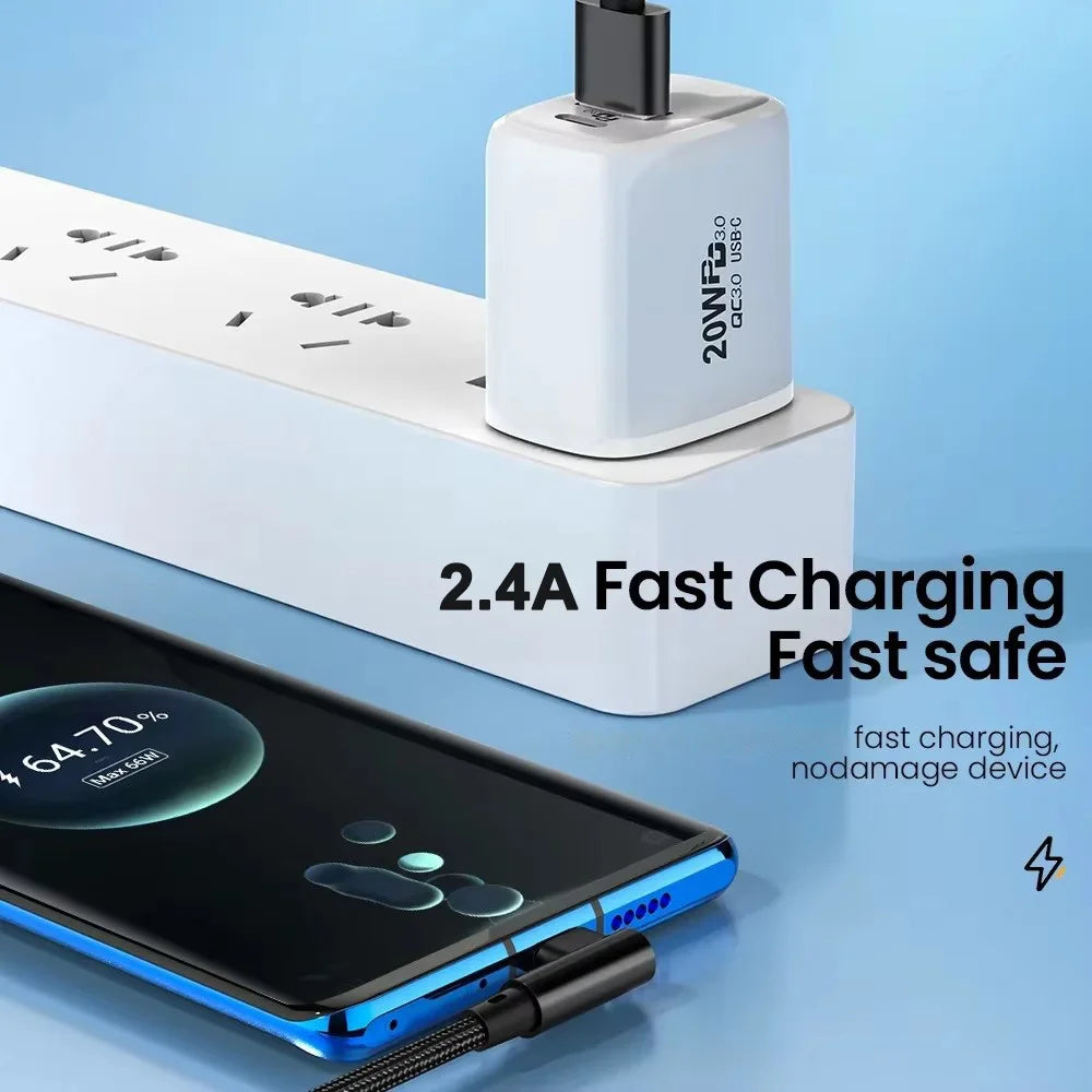 NNBILI Micro USB Cable 90 Degree USB Cable For Samsung S7 Xiaomi Android Smartphone Phone UsbC Cable 2.4A Fast Charging 1m/2m/3m