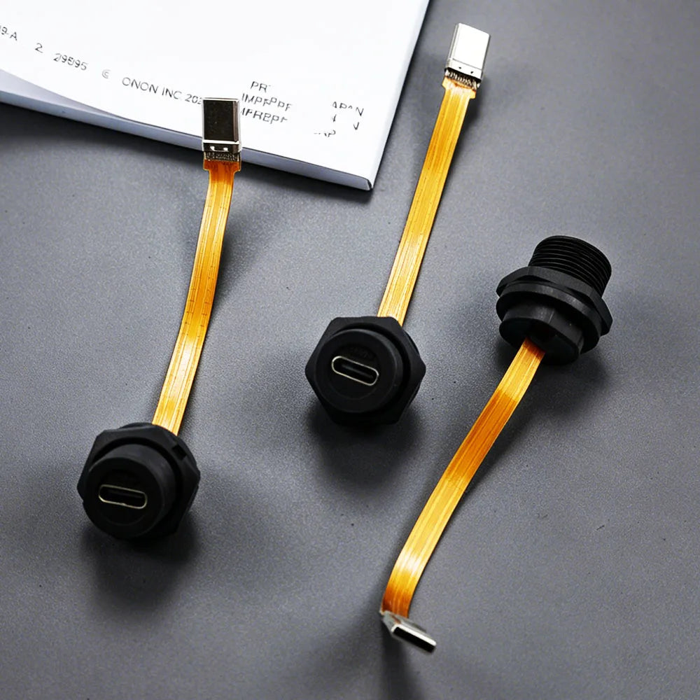 Type-C Threaded FPC Waterproof Plug Snap On Data Connector Industrial Grade USB 3.1 Type C Socket with 10CM/20CM Cable IP68