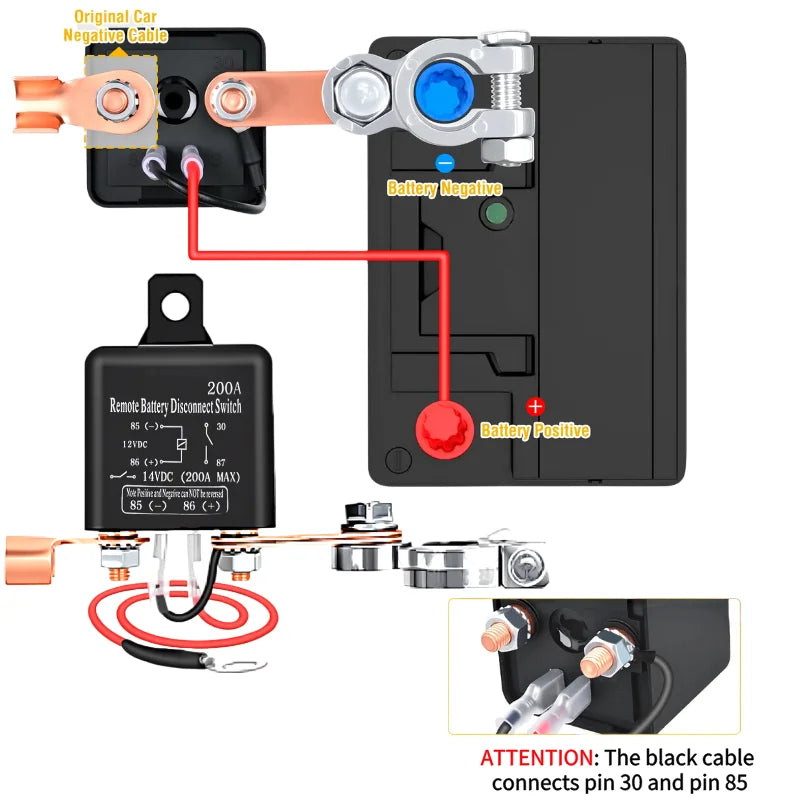 200A  Battery Switch Relay 12V Remote Car Control Battery Disconnect Cut Off Isolator Anti-Theft Dual Remote Control Contactor
