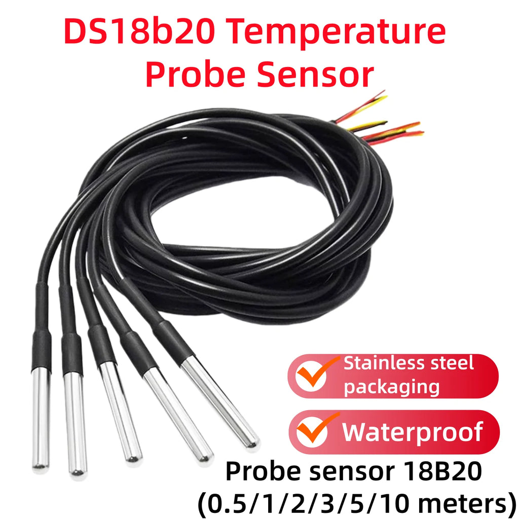 8-1pcs，1PCS DS18B20 Waterproof Thread Temperature Probe Temperature Sensor Stainless Steel Package 1/2/3/5/10Meter For Arduino