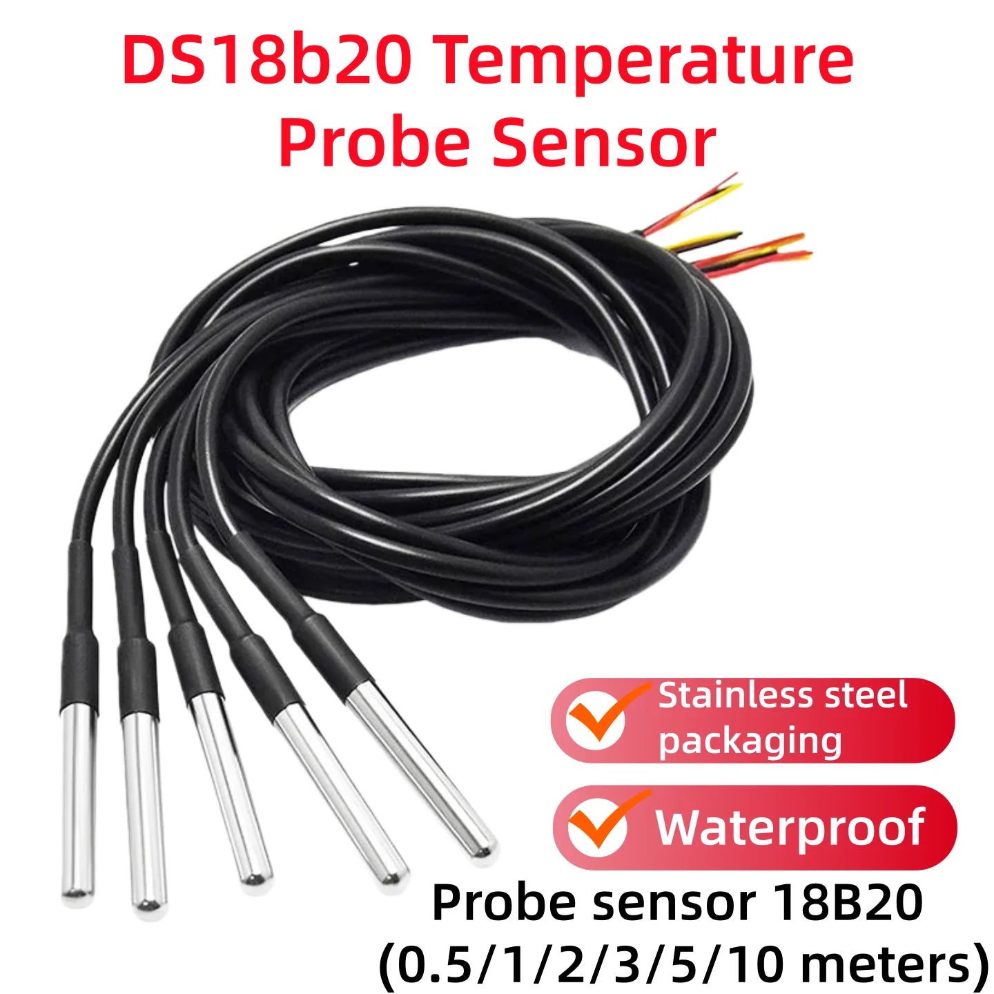 8-1pcs，1PCS DS18B20 Waterproof Thread Temperature Probe Temperature Sensor Stainless Steel Package 1/2/3/5/10Meter For Arduino