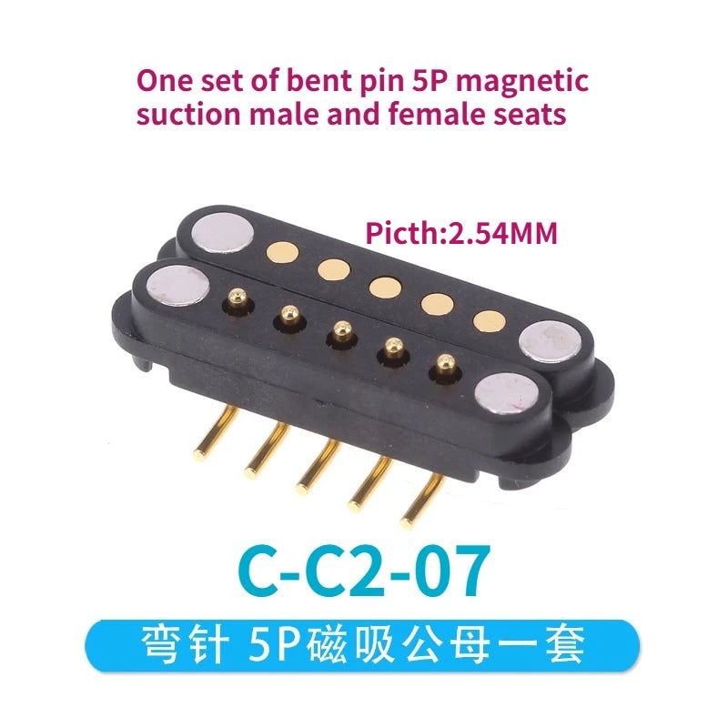 1/5 Set Waterproof DC Magnetic Pogo Pin Connector 2 3 4 5 6 7 8 9 Poles 2.54 MM Pogopin Male Female Contact Strip 90 Degree