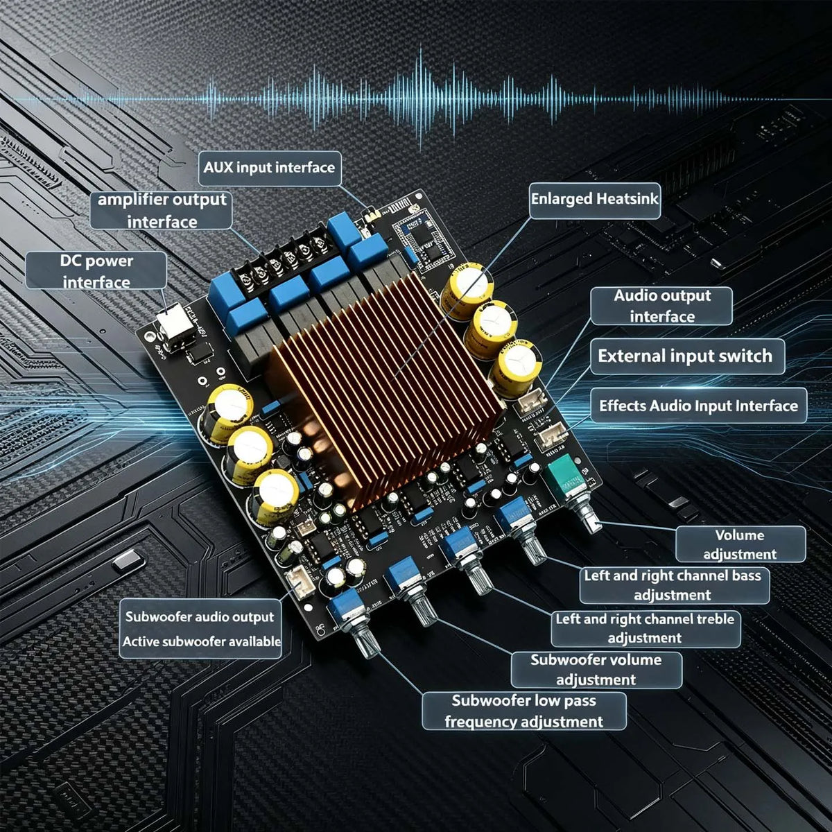 YJCO TPA3255 HIFI 2.1 Amplifier Board QCC3084 Bluetooth 5.4 24Bit/96K LDAC AptX HD 300W×2/4Ω+600W/2Ω Subwoofer Output Audio Amp