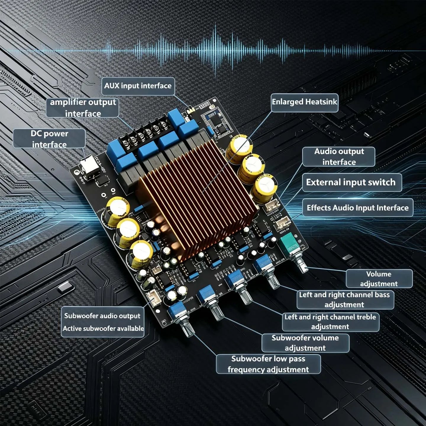 YJCO TPA3255 HIFI 2.1 Amplifier Board QCC3084 Bluetooth 5.4 24Bit/96K LDAC AptX HD 300W×2/4Ω+600W/2Ω Subwoofer Output Audio Amp