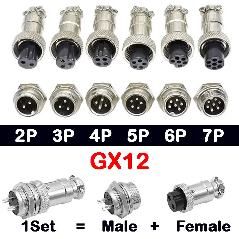 5Pcs GX12 Connector Nut Type 2/3/4/5/6/7 Pin Male Female 12mm Circular Aviation Connector Plug Panel Mount Socket Plug