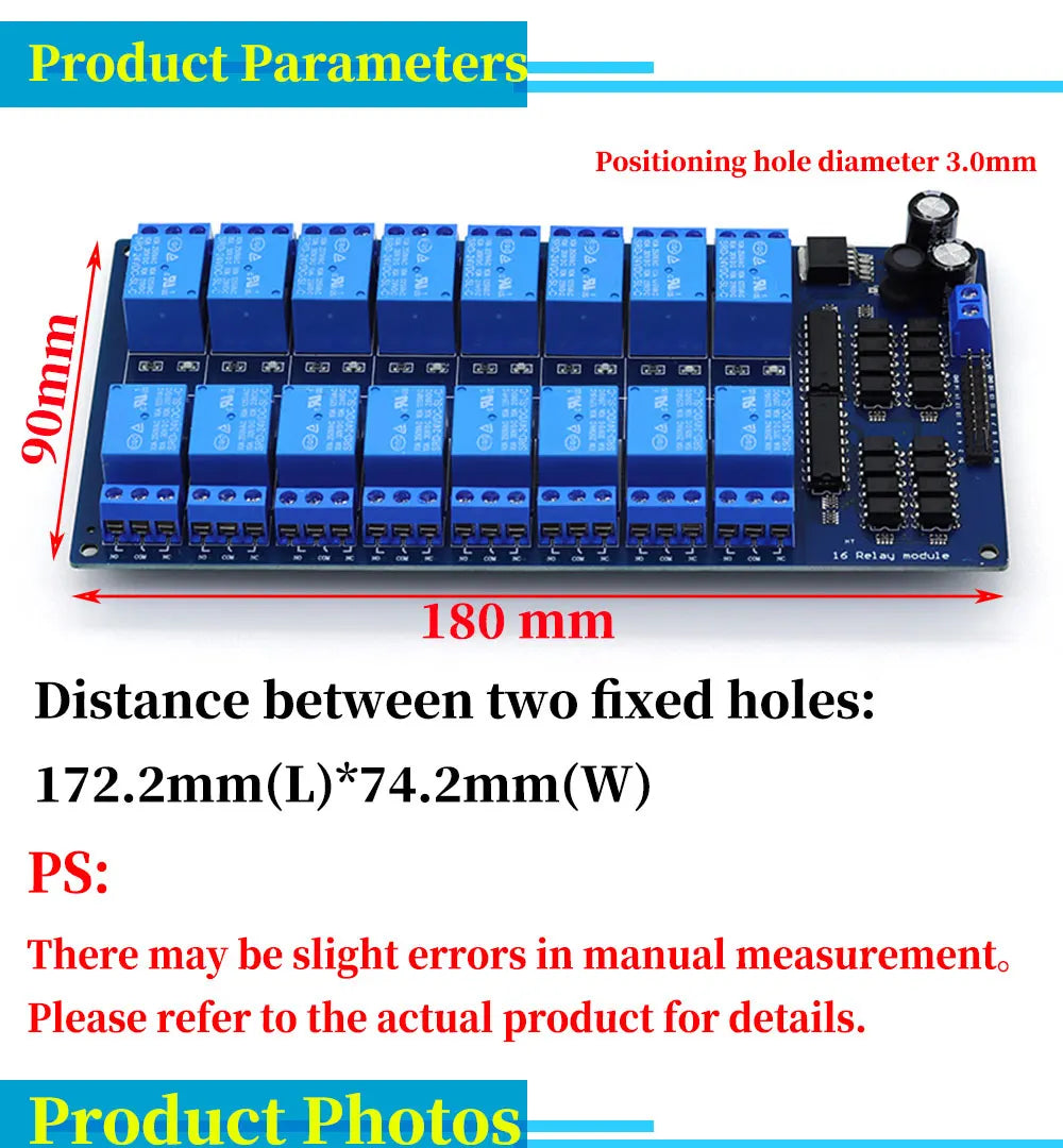 16 Channel Relay Shield Module DC 5V 12V 24V with Optocoupler LM2576 Microcontrollers Interface Power Relay For Arduino DIY Kit