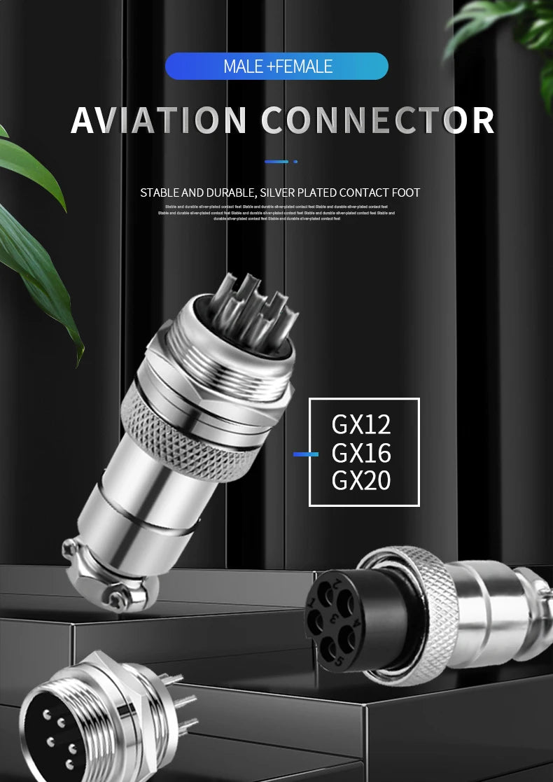 GX12 2/3/4/5/6/7Pin Nut Type Aviation Plug 12mm Circular Socket  Male & Female Electric Power Panel M12 Connector