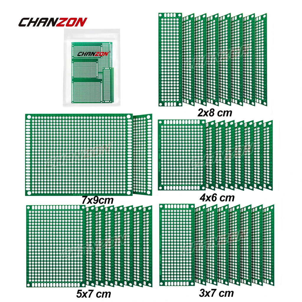 34 Pcs Double Sided PCB Board Tinned ( 2X8 3X7 4X6 5X7 7x9 cm ) Prototype Kit FR4 Printed Universal Circuit Perfboard for DIY