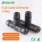 TL20 T-Shaped 3-Way Waterproof Cable Connector IP68 2Pin 3 Pin Screw Terminal PA66-Thread Nylon for LED Outdoor Solar Industrial