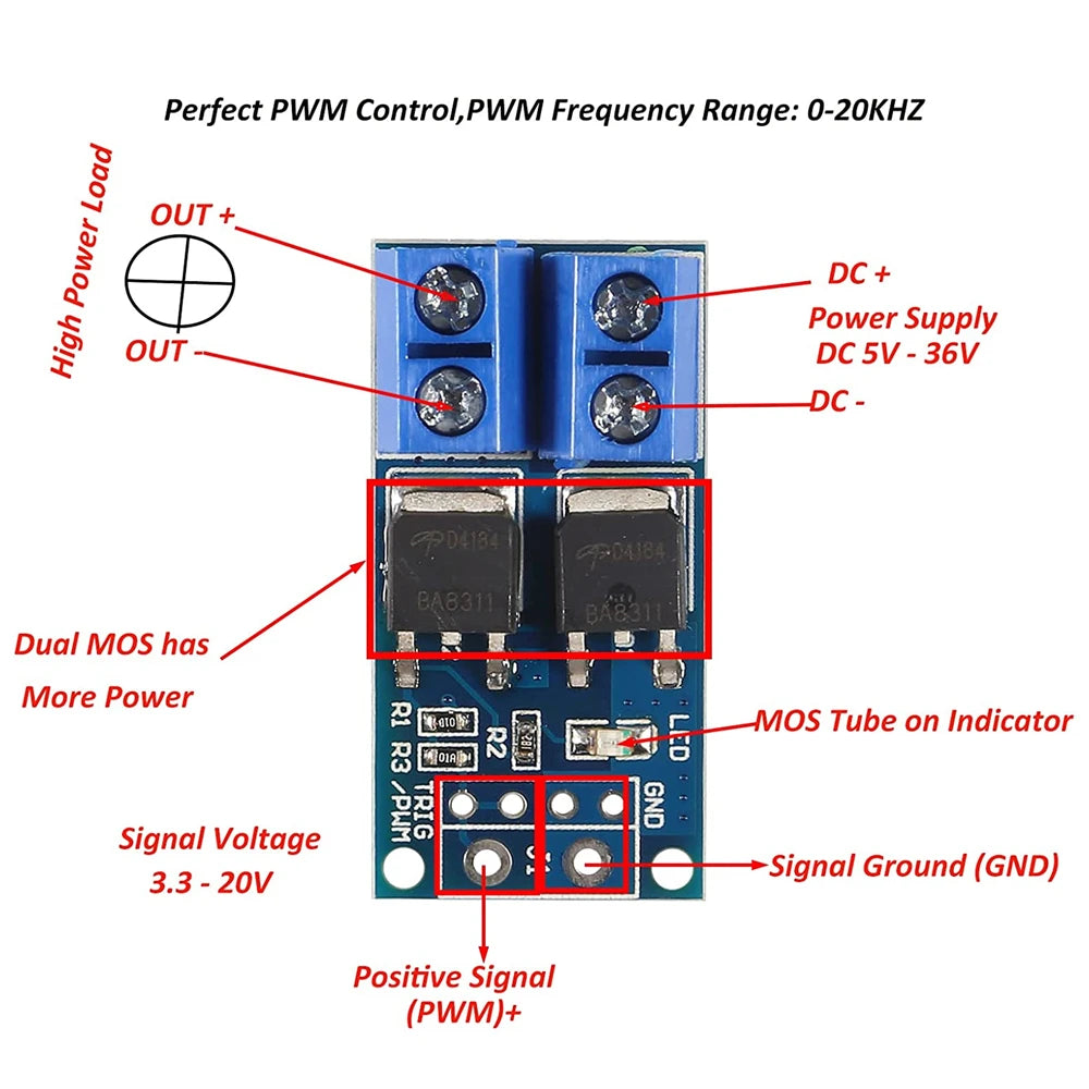 15A 400W MOSFET Trigger Switch Drive Module PWM Regulator Control Panel DC 5V-36V Electronic Switch Control Board for arduino