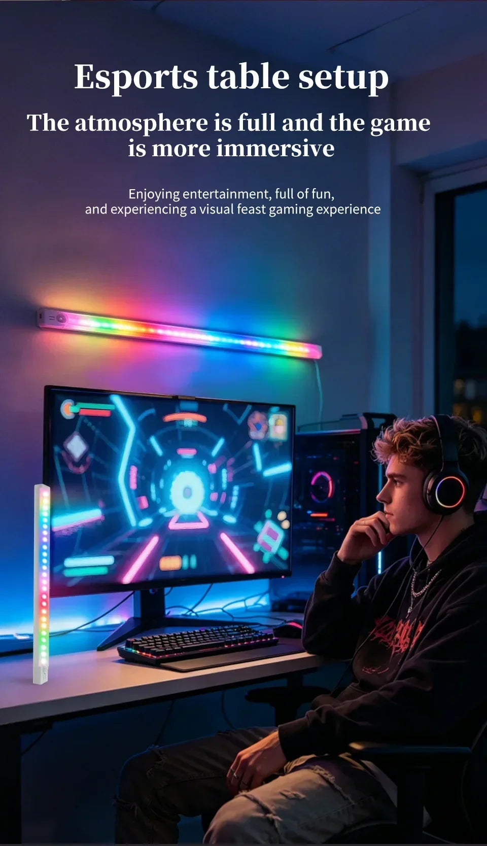 30cm 50cm Magnetic LED RGB Cabinet Light with Motion Sensor USB-C Wireless Night Light with 5 Modes for Closet Gaming Atmosphere