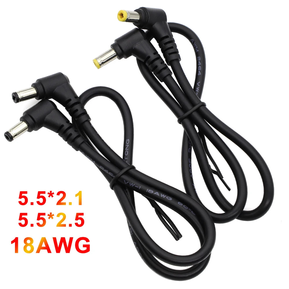 18AWG DC Power Plug 5.5x2.5mm / 5.5*2.1mm Male to Male 90 Right Angel Type Cable Connector 12V 10A Power Extension Cords