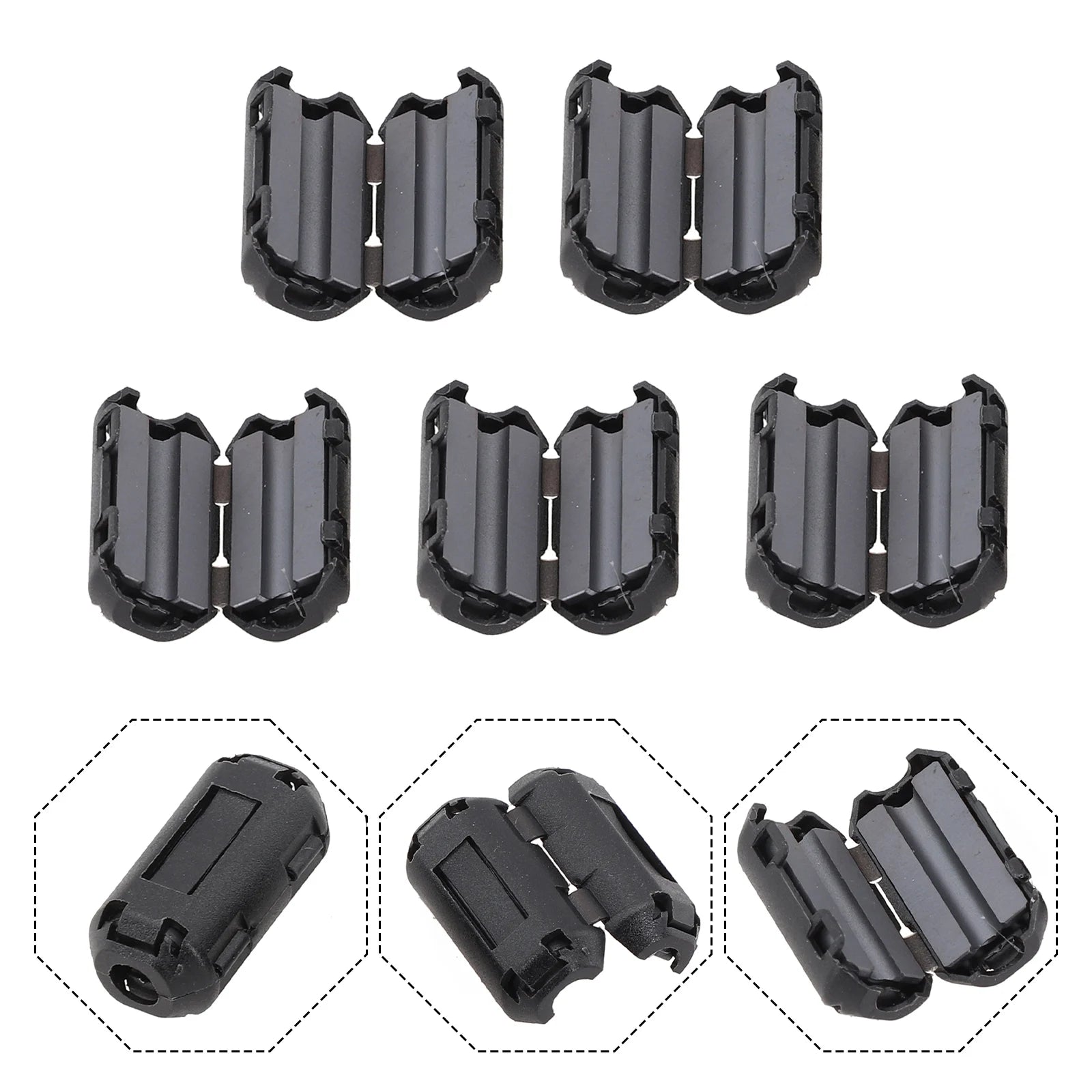 5Pcs 3.5/5/7mm Toroidal Core Ferrite Bead Clip Choke RFI Noise Filter Clip Noise Suppressor Filter Ring Wiring Cable Clamp Tools