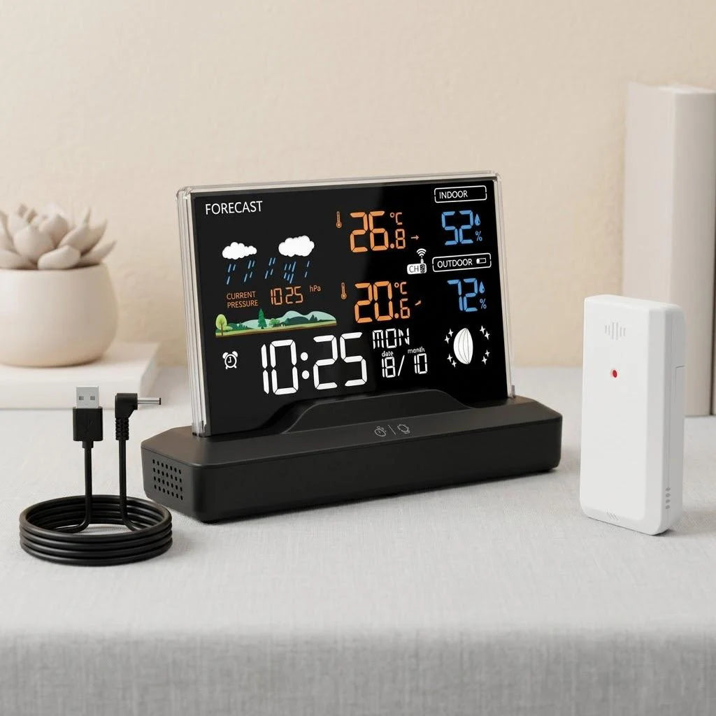 Digital Wireless Weather Station Indoor Outdoor Thermometer Hygrometer with Color Display Barometer Forecast for Home and Office