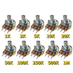 5/10PCS WH148 Potentiometer 15mm Shaft 3Pin B1K B5K B10K B20K B50K B100K B500K Linear Audio Volume Control with Nuts & Washers