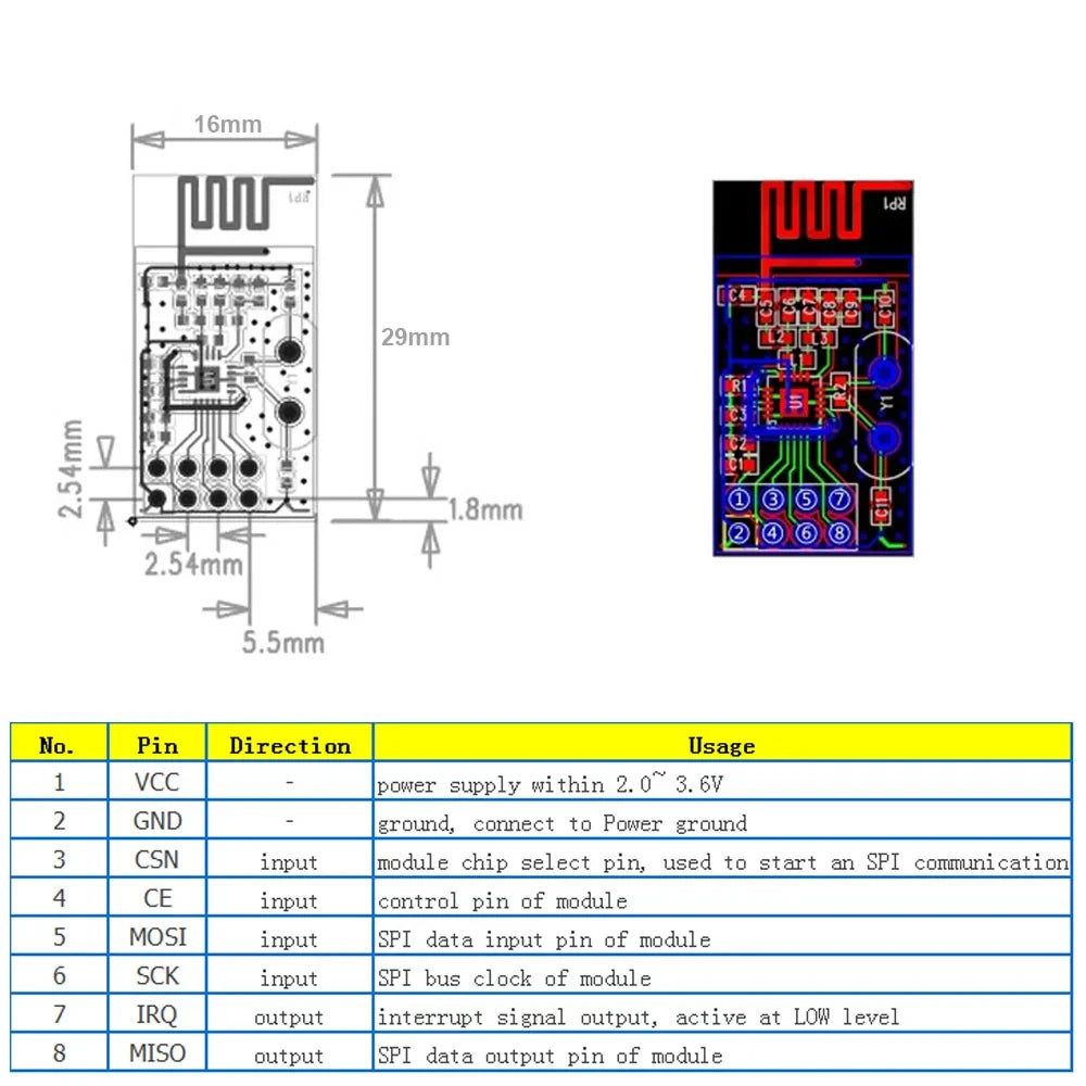 1-10PCS NRF24L01 2.4GHz 2Mbit/s Wireless Data Transmission RF Transceiver Module Board 1.9-3.6V For Arduino DIY