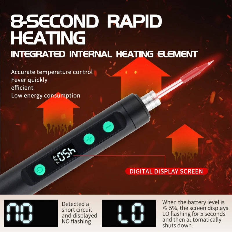JCD Wireless Soldering Iron Portable 180-450 °C Adjustable Temperature built-in battery with 3Tip Soldering Tool Kit USB-5134