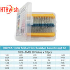 300pcs 1/4W Metal Film Resistors Kit 10Ohm ~1MOhm 30Values 1% Accuracy 0.25W Electronic Components Kit