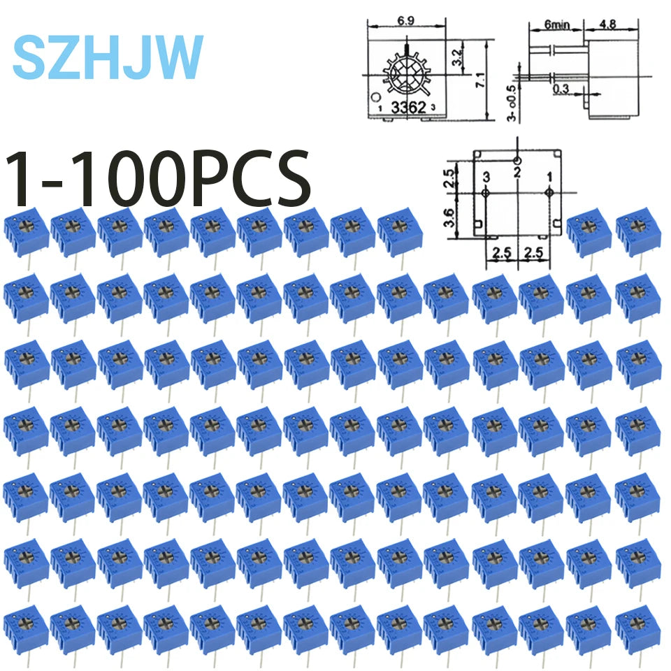 1-100pcs 3362P Series Resistance 101 201 501 102 202 502 103 Trimpo Trimmer Potentiometer 3362 500R 1K 2K 5K 10K 20K 50K 100K
