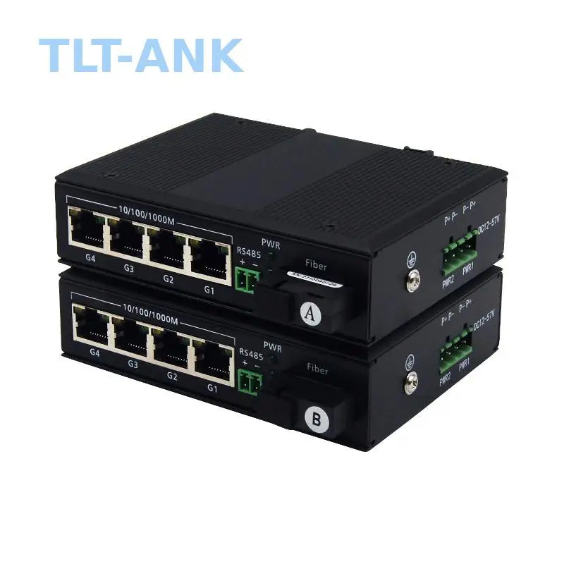 Industrial RS485 Serial Data to Ethernet Fiber Media Converter Transceiver with 4 Gigabit 10/100/1000Mbps RJ45 Port Optic Modem