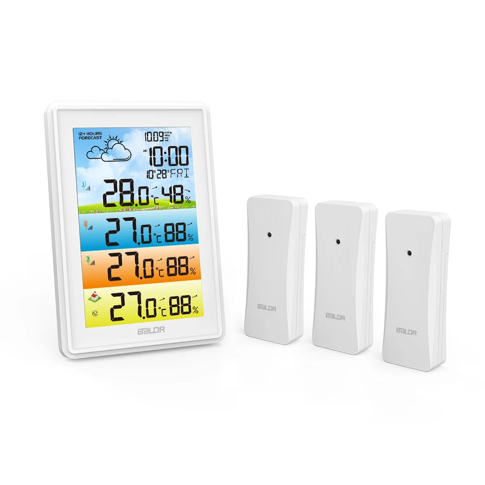BALDR Wireless Large Screen Weather Station Digital Hygrometer Thermometer DCF Alarm Clock Calendar Barometer 3 Forecast Sensor