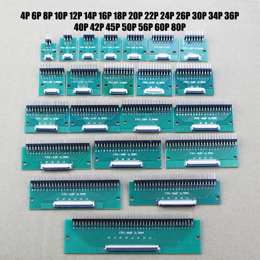 1pcs 4/6/8/10/12/15/16/18/20/22/24/26/30/34/36/40/42/45/50/56 Pin FPC/FFC Adapter Board 0.5mm To 2.54mm Connector