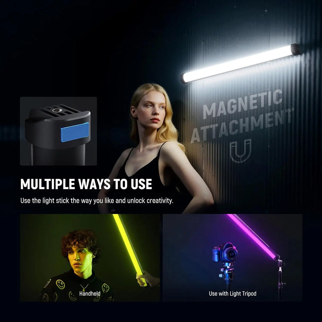 NEEWER Basics 12"/21" Magnetic RGB Light Wand, CRI95 Dimmable 14W LED Handheld Video Tube Lighting Stick with 51 RGB Modes