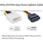5pcs 4 Pin Molex To 2×15 Pin SATA Power Y-Cable Adapter For IDE 8 Inches