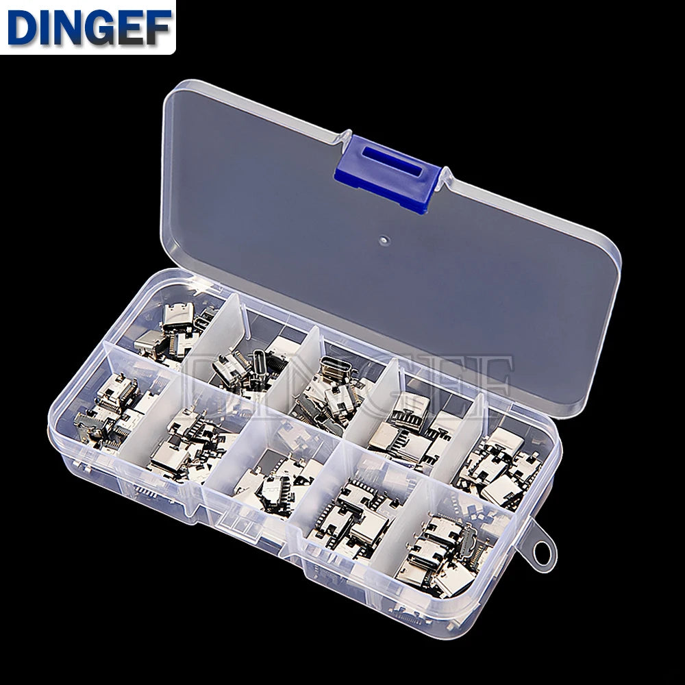 100Pcs Type C USB Charging Jack Welding Connectors USB-C Socket For Mobile Phone PCB DIY Repair Kits