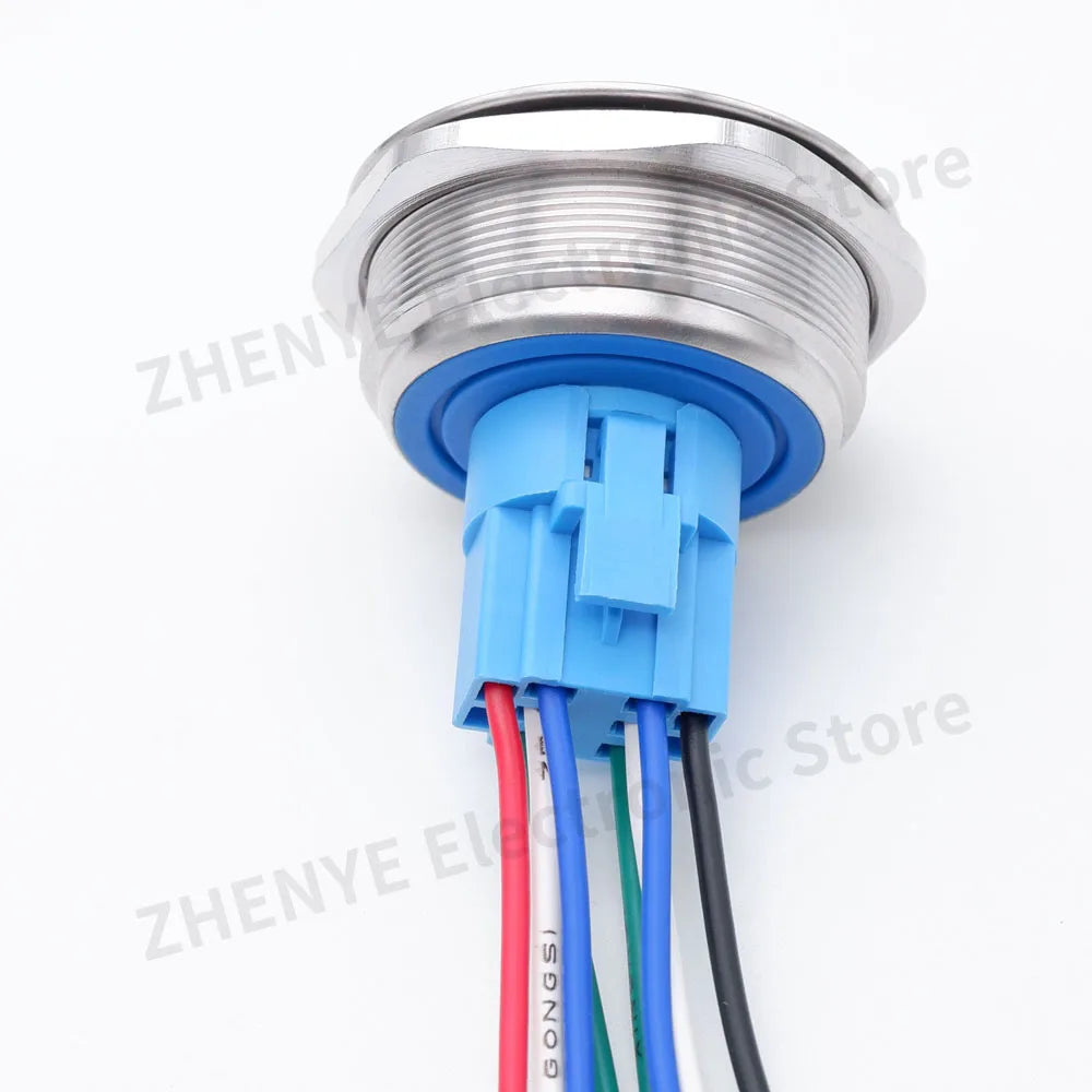 40mm Metal Push Button Switch Power LED Light Waterproof Reset Self-locking Latching Start Stop Switch On Off 2NO2NC With Wire