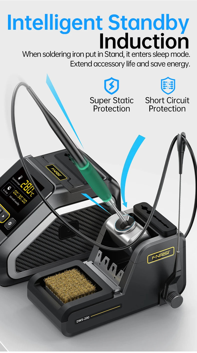 FNIRSI DWS-200 200W Power Repaid Heating Soldering Iron Staion C210 C245 Solder Iron Handle Electronic Welding Rework Station