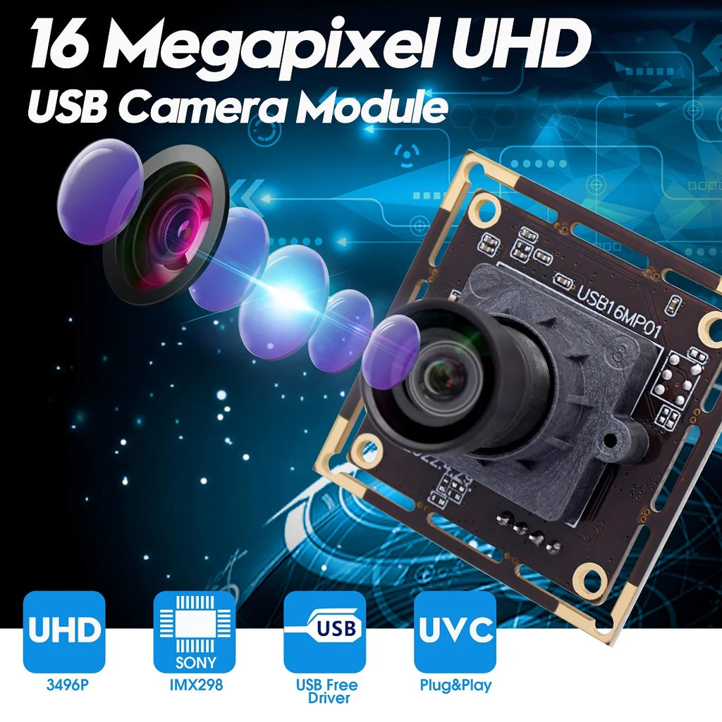 ELP 16MP Mini Webcam IMX298 Color Sensor HD USB Camera Module 4656x3496 Embedded Camera for PC Laptop Computer