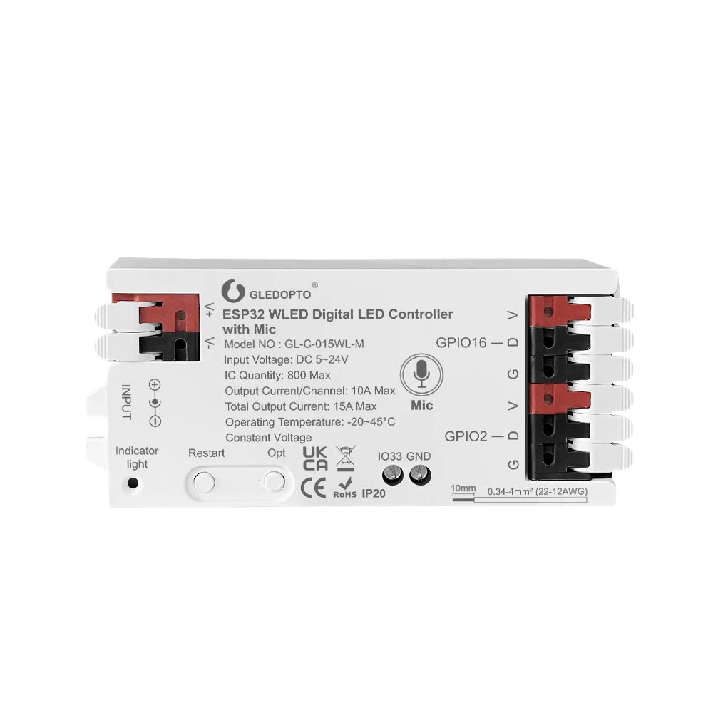 GLEDOPTO WLED LED Strip Controller ESP8266 ESP32 Mic RGB IC Digital Lights Addressable String Light WS2811 WS2812 WS2815 SK6812