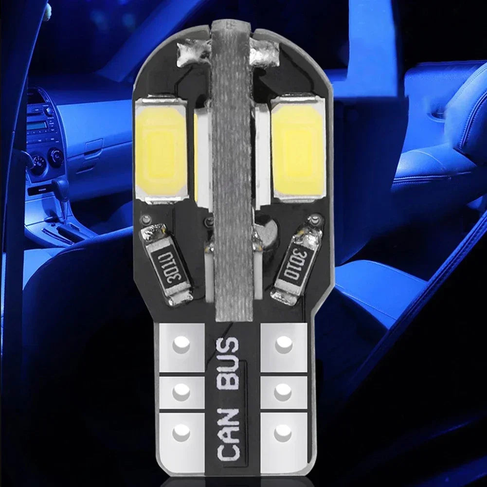 10PCS W5W T10 LED Bulbs Canbus 5730 8SMD 12V 6000K for Car Turn Signal Reading Brake Trunk Hood Width Clearance Lights