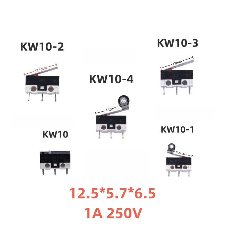 10PCS KW10 Miniature Limit Switches, Mouse Micro Motion 1A, 125/250V Self Resetting Switch