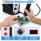 FEITA 858D Hot Air SMD Rework Station Digital Soldering Heat Gun Tool Kit with 3 Nozzles, 1 Heating Element, Extras Accessories