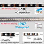 5V RGB Colored Light RGBIC 5M WS2812B 5050 Smart Waterproof LED Strip Individually Addressable IC 30/60/144Pixels/Leds/m Light