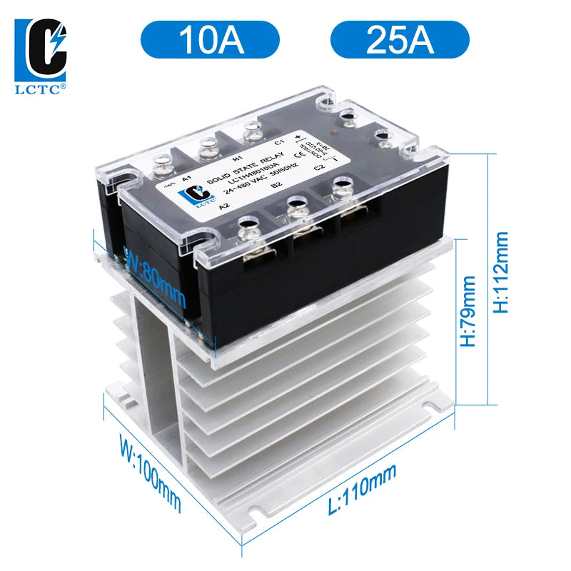 LCTC Three Phase Solid State Relay SSR Zero Cross 3-phase Load Relay 3-32VDC Control With Radiator 380V10A 25A 40A 60A 80A 100A