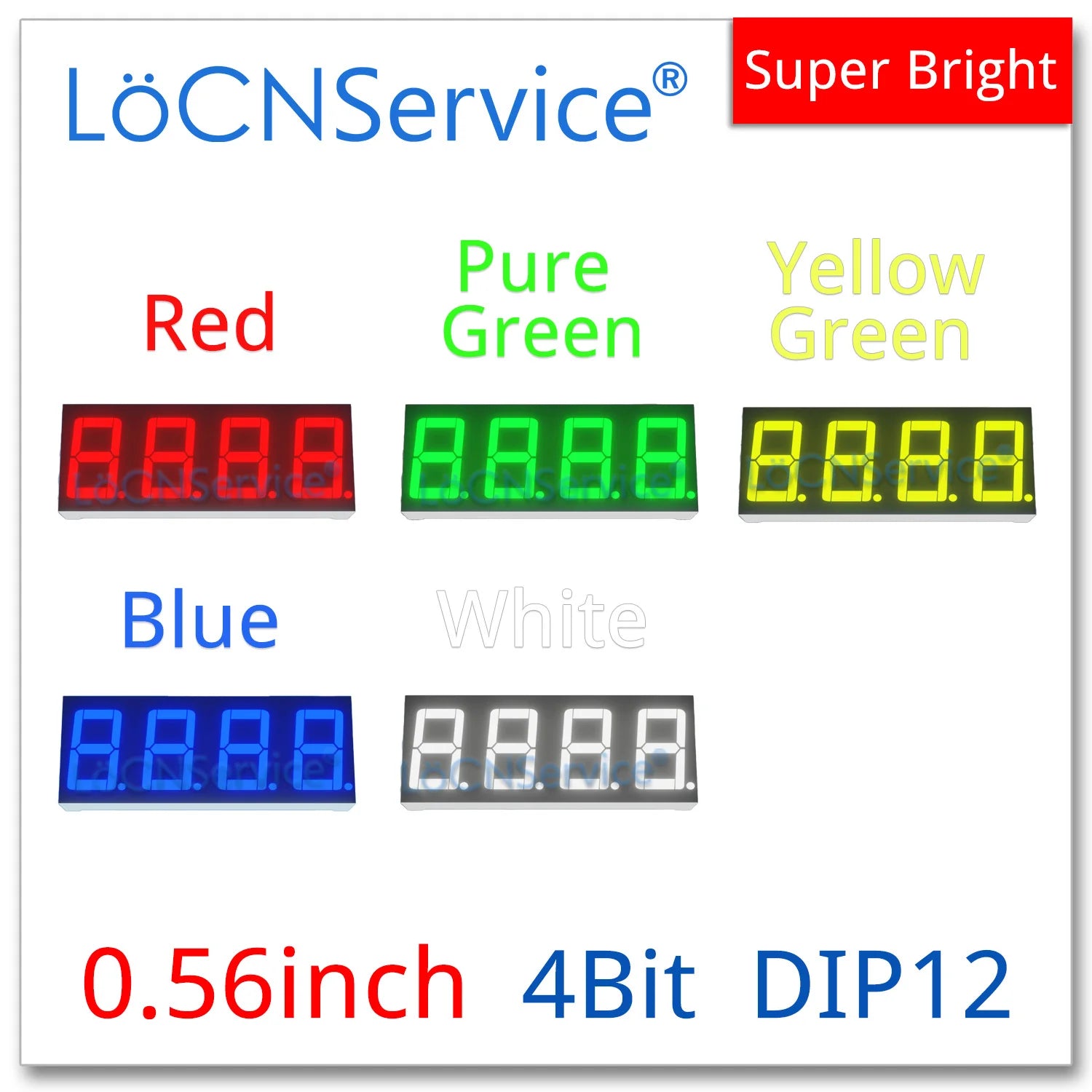 LoCNService 30PCS 0.56Inch Digital Tube LED Display 4 Bit Red Yellow Green Blue White Common Anode / Cathode 7 Segment 0.56 inch