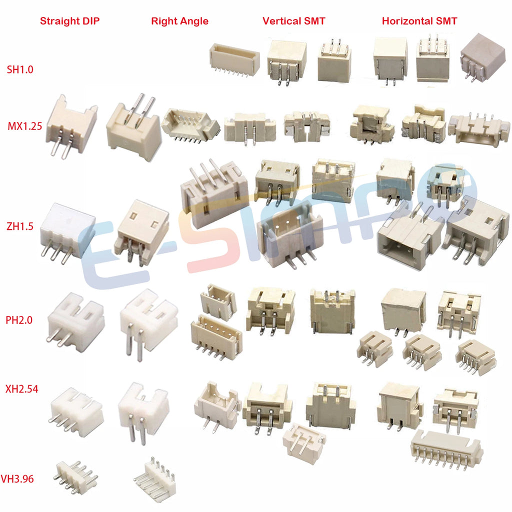 100pc SH1.0 MX1.25 ZH1.5 PH2.0 XH2.54 VH3.96mm Straight DIP Right Angle Vertical SMT Horizontal SMD PCB Male Wafer Connector
