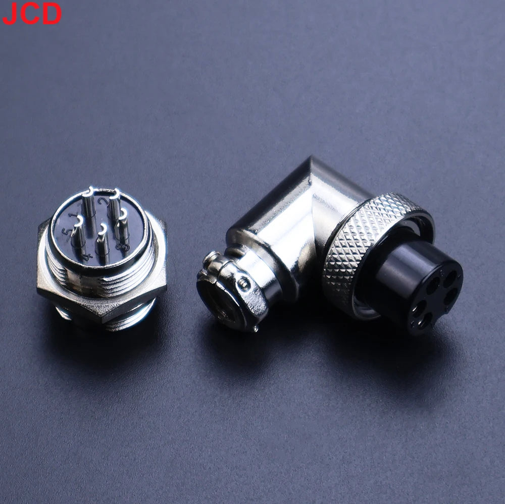 JCD GX16 90 Degree Right Angle 16mm Aviation Connector Elbow M16-2 3 4 5 6 7 8 9 10 Pin Female Plug Male Chassis Mount Socket