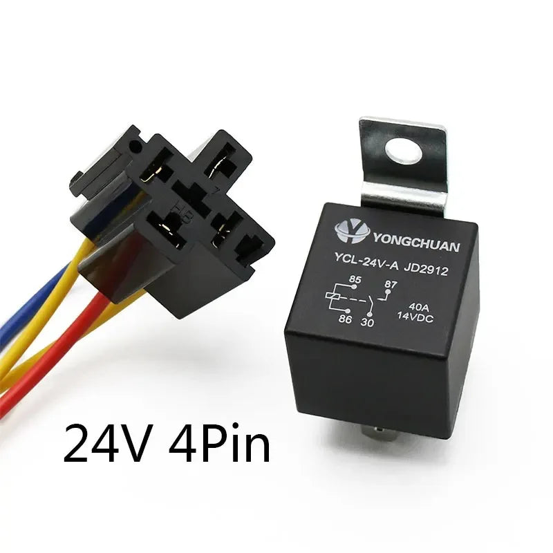 Waterproof Automotive Relay 12V 24V 4pin 5pin 4P 5P 40A Car Relay With Black Red Copper Terminal Auto Relay With Relay Socket
