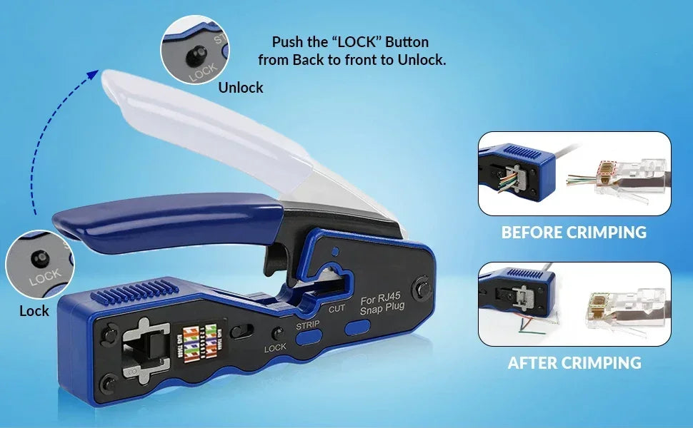 Natalink RJ45 Crimping Tool Pass Through Crimper Wire Stripper Cutter for Cat6A Cat6 Cat5 8P8C rj45 cable stripper tool Connecto