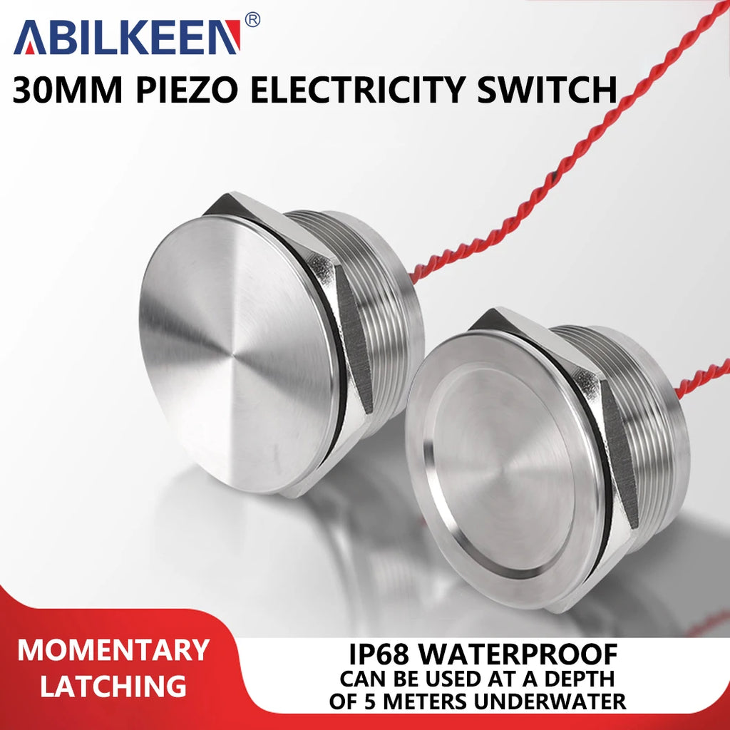 ABILKEEN 30mm 1NO Momentary/Latching Function Piezo Electric Switch IP68 Waterproof Pressure-Sensitive Switch