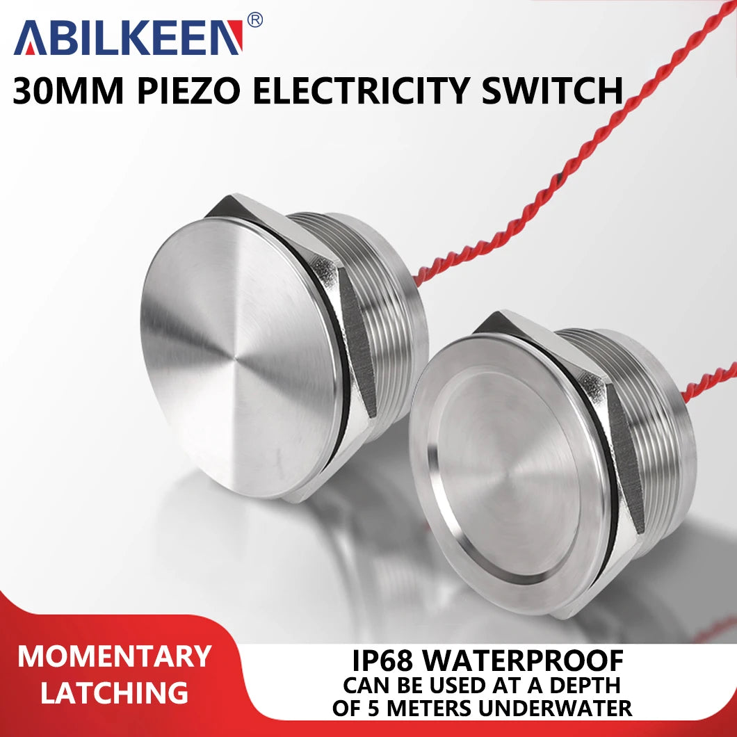 ABILKEEN 30mm 1NO Momentary/Latching Function Piezo Electric Switch IP68 Waterproof Pressure-Sensitive Switch