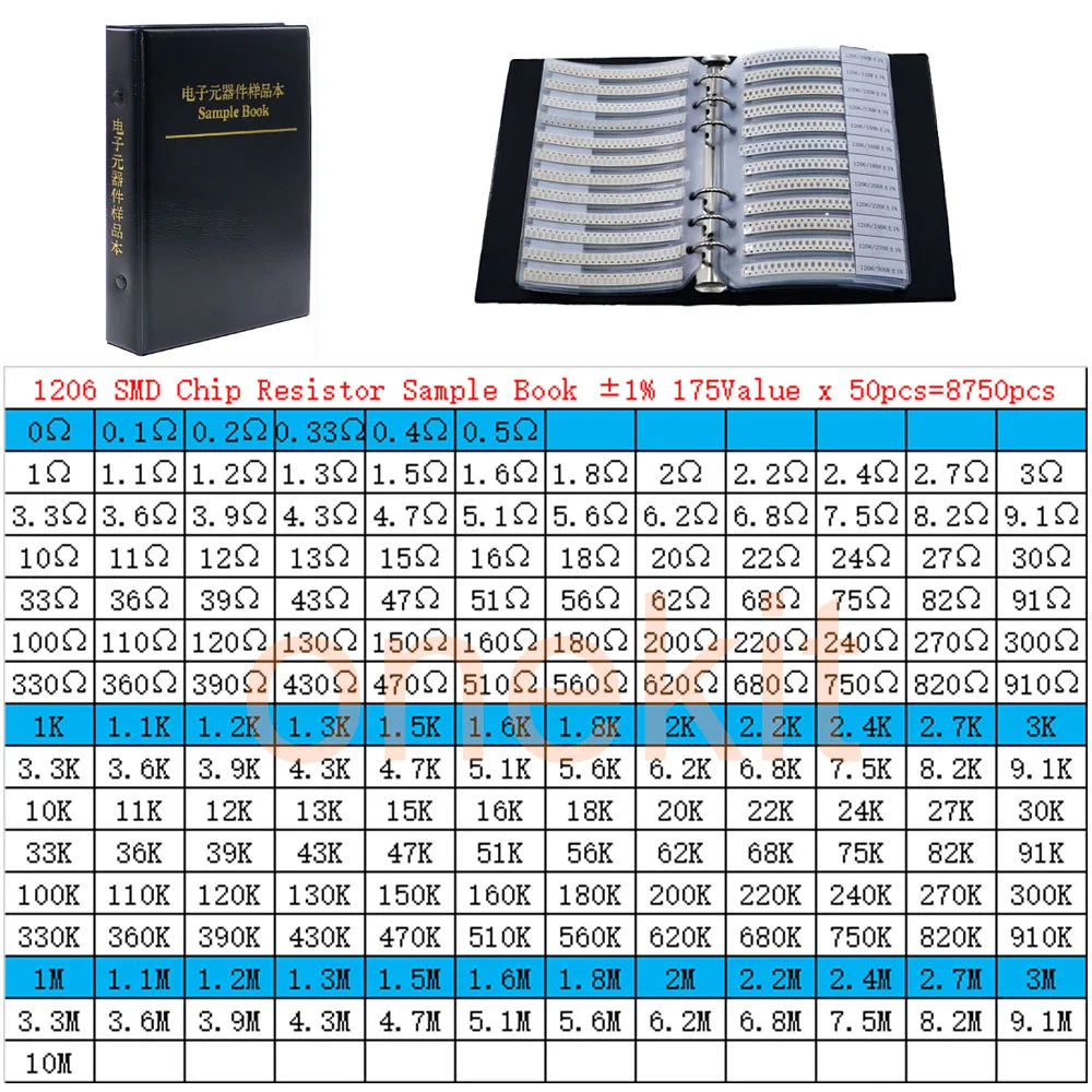 0402 0603 0805 1206 2512 1% SMT Chip Resistor Assortment Kit  SMD Capacitors Sample book