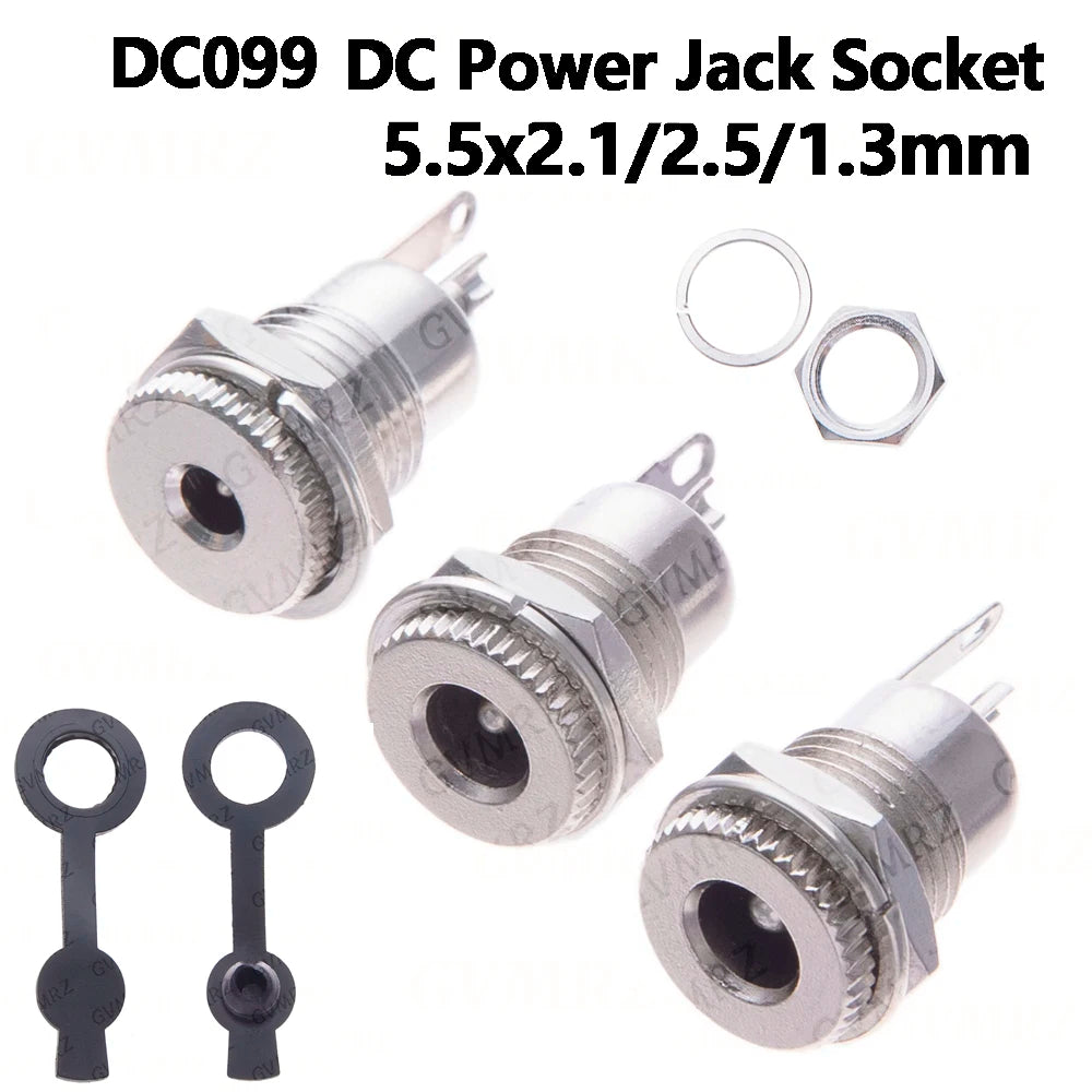 10pcs/LOT DC099 5.5 mm x 2.1mm DC Power Jack Socket Female Panel Mount Connector Metal DC-099 Open Hole 11MM 5.5*2.1 5.5*2.5