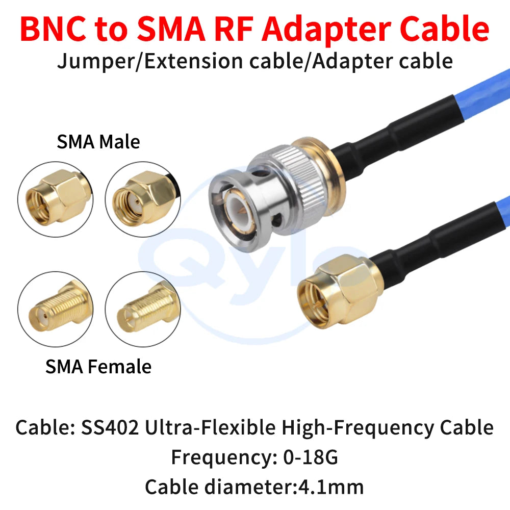 (1 pcs) BNC to SMA Male / Female Adapter SS402 Ultra-Flexible High-Frequency Cable Stainless Steel High-Frequency RF Cable
